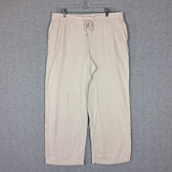 Old Navy Womens Linen Blend Pants Large Wide Leg Casual Coastal Beach Basic - Picture 1 of 8